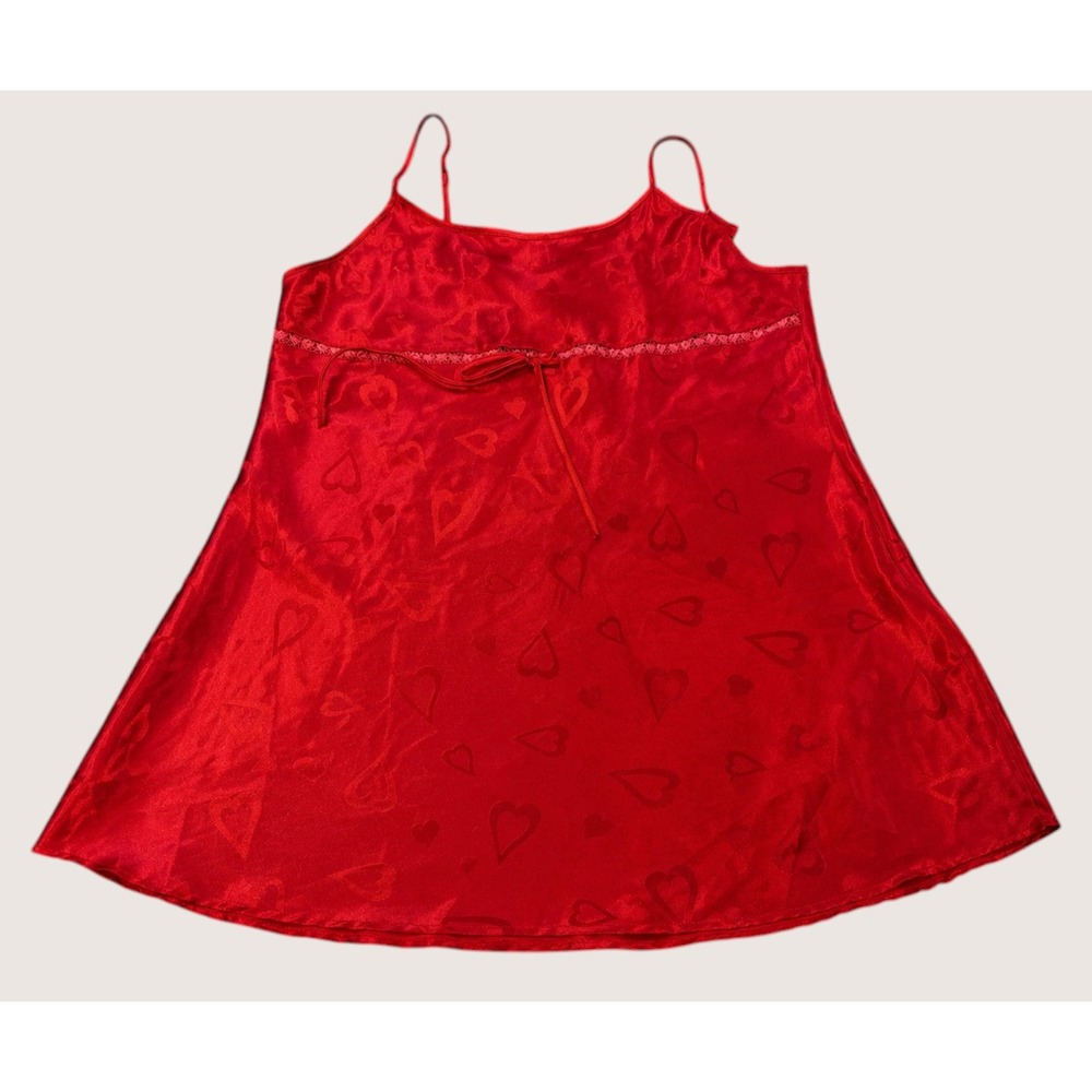 Delicate Treasures Red Hearts Satin Slip Chemise Nightgown Plus Red Sleepwear